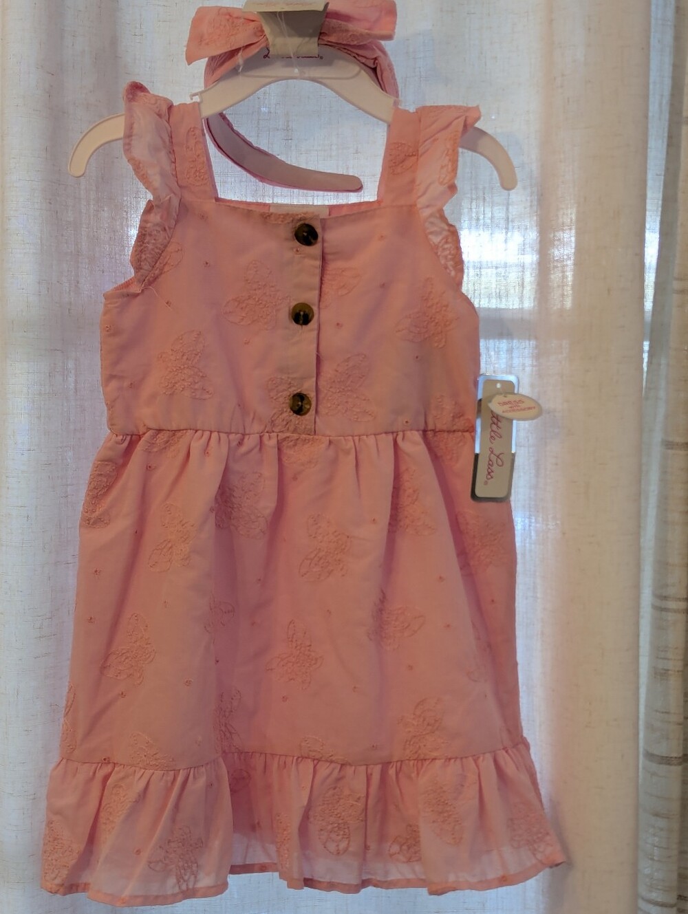 Pink Butterfly Embroidered Dress & Matching Headband | Toddler Girl 2T - Picture 2 of 2